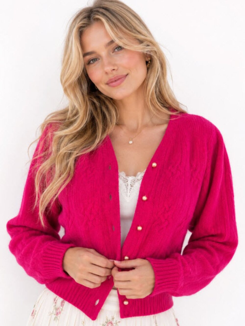 Women’s Fuchsia Button-Front Cardigan Sweater